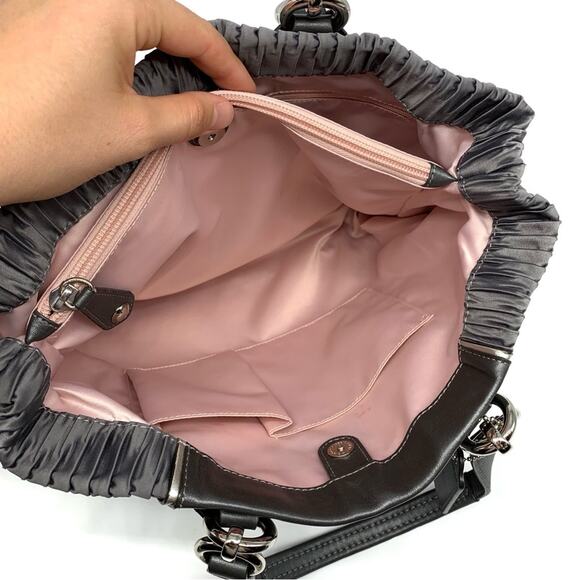 COACH #F20050 Ashley Gathered Carryall Satchel Bag Grey Satin - Picture 8 of 11